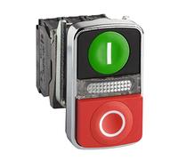 Schneider Electric XB4BW73731B5 Pulsador Diámetro 22, Dos Accionadores, Retorno Resorte, Luz Blanca, 24 V- IP66, Verde y Rojo