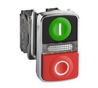 Schneider Electric XB4BW73731M5 Pulsador Diámetro 22, Dos Accionadores, Retorno Resorte, Luz Blanca, 240 V- IP66, Verde y Rojo