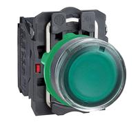 Schneider Electric XB5AW33B5 Pulsador Luminoso, Ø 22, Retorno Resorte Nivelado, 24 V, 1 NA + 1 NC , Color Verde