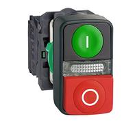 Schneider Electric XB5AW73731M5 Pulsador Diámetro 22, Retorno Resorte Verde y Rojo, Luz Amarilla 240 V Ip66