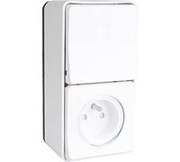 SCHNEIDER - Interruptor Vaivén + Toma Vertical 10A Blanco Mureva Styl - Mecanismo de Plástico - 250V, IP55 - Montaje en Superficie - Para Zonas Húmedas - Acabado Resistente a Impactos