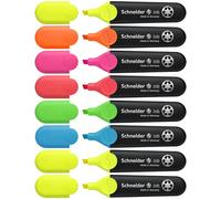 Schneider Job 150 - Rotuladores fluorescentes (rellenables y resistentes a la decoloración) (8 unidades), color amarillo (3 unidades), color naranja, rosa, verde, azul y rojo