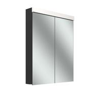 Schneider LOW plus LED armario con espejo, 2 puertas 30/30cm, 595x120x747mm, toma de corriente izquierda, iluminación superior, 172.063.02.4401, Versión: EstÃ¡ndar UE/cuerpo negro mate/3000K