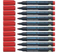 Schneider Maxx 133 - Rotulador permanente con punta biselada (grosor de trazo: 1-4 mm, recargable, 10 unidades), color rojo