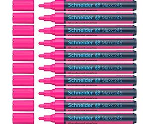 Schneider Maxx 245 - Rotulador para pizarra de cristal (para superficies de cristal, borrado en seco, 10 unidades), color rosa