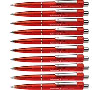 Schneider Optima - Bolígrafo de punta redonda (10 unidades, retráctil, tinta roja, indeleble)
