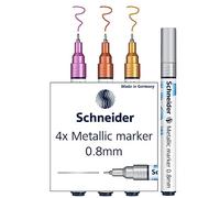 Schneider Paint-It - Juego de 4 marcadores metálicos (2, grosor de trazo 0,8 mm, nueva tecnología de pigmento, efecto brillante fuerte), color plateado, dorado, cobre y violeta