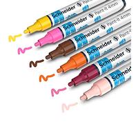 Schneider Paint-It - Lápices acrílicos (juego de 3 con punta redonda de 4 mm, pinturas acrílicas de alta cobertura para madera, lienzo, piedra, etc.), 6 unidades, varios colores de trazo de 4 mm