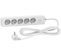 Schneider Regleta de mesa con interruptor, norma alemana de 3 o 5 enchufes, color blanco con 2 puertos USB (5 enchufes con cable de 1,5 m)