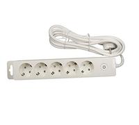 Schneider Regleta de mesa con interruptor, norma alemana de 3 o 5 enchufes, color blanco con 2 puertos USB (5 enchufes con cable de 5 m)