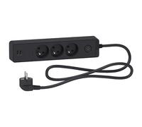 Schneider Regleta múltiple 3 tomas 2P+T y 2 USB 1,5m Antracita