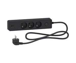 Schneider Regleta múltiple 3 tomas 2P+T y 2 USB 1,5m Antracita
