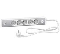 Schneider Regleta múltiple 5 Tomas 2P+T y 2 USB 1,5m Blanco y Aluminio