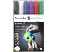 Schneider Paint-It - Juego de 6 rotuladores acrílicos (punta redonda de 2 mm, para madera, lienzo, piedra, etc.)