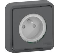 SCHNEIDER - Toma 2P+T Empotrada Estanca IP55 Antracita - Mureva Styl, Tensión 250V, 16A, Tapón de Protección, Ideal para Garajes y Exteriores Cubiertos, Resistente al Agua y al Polvo