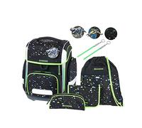 Schneiders 78361-080 - Mochila escolar Ergolite Galaxy, set de 9 piezas con mochila escolar, estuche, carpeta, bolsa de deporte, 3 motivos de parches y 2 barritas luminosas