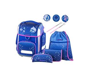 Schneiders 78364-070 - Mochila escolar Ergolite Underwater Love, set de 9 piezas con mochila escolar, estuche, carpeta, bolsa de deporte, 3 motivos de parches y 2 barritas luminosas