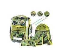 Schneiders 78367-065 - Mochila escolar Ergolite Construction, juego de 9 piezas con mochila escolar, estuche, bolsa para útiles, bolsa de deporte, 3 motivos de parche y 2 barritas luminosas