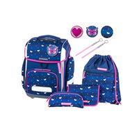 Schneiders 78393-072 - Mochila escolar Ergolite Lucky Girl, set de 9 piezas con mochila escolar, estuche, carpeta, bolsa de deporte, 3 motivos de parches y 2 barritas luminosas