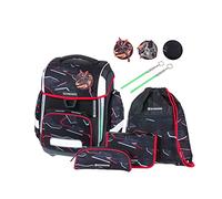 Schneiders 78395-080 - Mochila escolar Ergolite Dragon Hero, set de 9 piezas con mochila escolar, estuche, carpeta, bolsa de deporte, 3 motivos de parches y 2 barritas luminosas