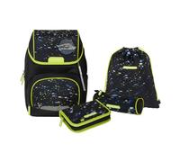 Schneiders 78456-080-Ergolite Spaceship Satchel, Juego de 6 Piezas con Mochila Escolar, Estuche, cartuchera, Bolsa de Deporte y Parches Individuales, Color Black, 1 Piece (78456-080)