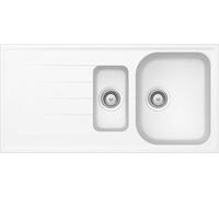 SCHOCK | Fregadero de cocina Lithos 1 + ½ bañera con escurridor, bañera reversible, material Cristalite®, blanco absoluto, 1000 x 500 mm