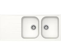SCHOCK | Fregadero de cocina Lithos D200 2 senos con escurridor, bañera reversible, material Cristalite®, blanco absoluto, 1160 x 500 mm