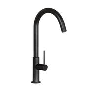 SCHOCK Grifo mezclador de cocina Aquadrop Water Saving, grifo caña alta curvada con sección tubular todo color, Saving apertura 90°, suministro 6 l/minuto, latón esmaltado negro mate, fabricado en