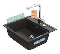 SCHOCK Juego de fregadero negro Nemo N-100 Nero y grifo de cocina épico pico caño fijo de acero inoxidable - Fácil cuidado, superficie de cuarzo resistente