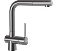 SCHOCK® LAIOS - Grifo de cocina (acero inoxidable macizo, alta presión con alcachofa extraíble, orientable 360°, acero inoxidable macizo, conexiones estándar, altura 285 mm)
