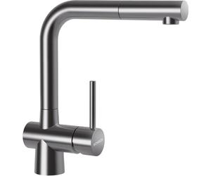 SCHOCK® LAIOS - Grifo de cocina (acero inoxidable macizo, alta presión con alcachofa extraíble, orientable 360°, acero inoxidable macizo, conexiones estándar, altura 285 mm)
