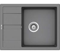 Schock MAND100AGCR Fregadero de Cocina Compacto Manhattan D-100 Croma, 65 x 50 cm, de Granito, Color Gris Claro, con escurridor acortado a Partir de 50 cm de Ancho