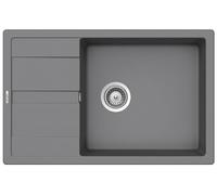 Schock MAND100LSAGCR Fregadero de Cocina Compacto Manhattan D-100LS Croma, 78 x 50 cm, de Granito, Gris Claro, con escurridor acortado a Partir de 60 cm de Ancho