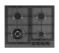 SCHOCK | Placa de cocción de 4 fuegos de gas profesional PC60 con asas negras mate Soft Touch, rejillas de hierro fundido, válvulas de seguridad, asfalto, 585 x 500 mm