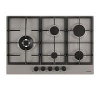 SCHOCK Placa de cocción de 5 fuegos de gas profesional PC75 con puños negros opacos Soft Touch, rejillas de hierro fundido, válvulas de seguridad, gris pardo, 740 x 500 mm