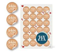 Schön dass du da warst Pegatinas Beige Rojo Blanco Corazón Redondo 4 cm Crema De Colores Del Paquete Regalo invitados invitados regalo clientes Navidad boda verzierung Alemán, 24 Aufkleber