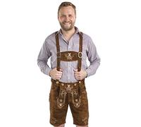 Schöneberger Trachten Couture Cazador Alpino de Hombres Pantalones de Cuero Tradicionales Incl. Tirantes - Pantalones Cortos de Cuero Tradicionales (54, marrón Medio)