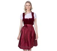 Schöneberger Trachten Couture Dirndl de terciopelo burdeos, elegante dirndl de terciopelo rojo con delantal, hasta la rodilla para Oktoberfest Katharina, rojo, 36