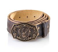 Schöneberger Trachten Couture Loris - Cinturón de piel para hombre, con hebilla de cobre de ciervo, marrón, Bundweite 110 (54-56)