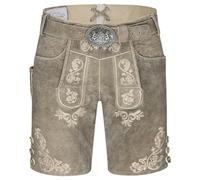 Schöneberger Trachten Couture Pantalones cortos de piel para hombre con cinturón regional bávaro, pantalones de piel para Oktoberfest, piel de nobuck original, Wiesnjäger, marrón, 54