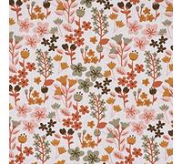 SCHÖNER LEBEN. Tela de algodón Milly con flores, arbustos, color blanco, verde viejo y rosa, ocre 1,5 m de ancho