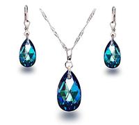 Schöner Schmuck-Design Schöner SD - Juego de Pendientes y Colgante, Cristales Swarovski, Plata 925 rodiada, diseño de Gota, Color Azul