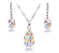 Schöner SD - Conjunto de joyería con cristales de Swarovski en forma de gota, color aurora boreal, plata 925 bañada en rodio