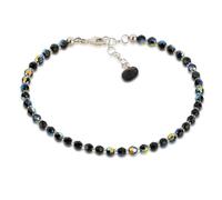 Schoener-SD, Tobillera hecha de brillantes cuentas de cristal Swarovski® en Jet AB - negro, cierre de plata 925, Vidrio, Crystal