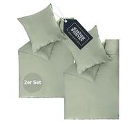 SCHÖNER WOHNEN Ropa de cama de raso, 135 x 200 cm, algodón verde, lujoso, 4 piezas, suave y transpirable, se compone de 2 fundas de ropa de cama y 2 fundas de almohada de 80 x 80 cm, certificado