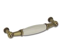 SCHÖRGHOFER & FREHE Tirador de estilo rústico Ontario - Tirador de porcelana para muebles - Tirador para muebles LA96 mm, ancho 107 mm, porcelana y zinc fundido a presión latón envejecido