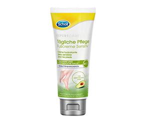 Scholl Expertcare Crema diaria para pies Sensitiv - con manteca de karité y aceite de aguacate - Compatibilidad cutánea dermatológicamente probada, sin perfume, absorción rápida, no grasa, 75 ml