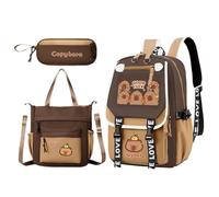 School Backpack Set, Capybara Bookbag, Kids Messenger Bag, Lightweight Nylon Material, Includes Pencil Case, Daily School Use for Teens Girls Boys, See Size Details Multicolor 3 Piece