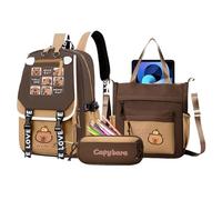 School Backpack Set, Capybara Bookbag, Kids Messenger Bag, Lightweight Nylon Material, Includes Pencil Case, Daily School Use for Teens Girls Boys, See Size Details Multicolor 3 Piece