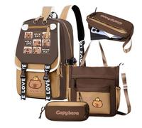 School Backpacks Girls, Adorable Junior High School Capybara Backpack, Lightweight Children Bookbag with Messenger Bag and Pencil Case for Teens Child Boys Kids Outdoor Travel, 810g